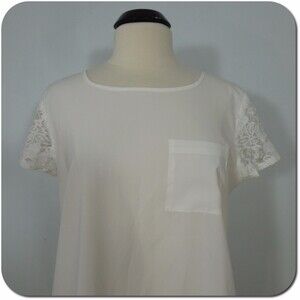SPENSE Womens L LARGE Sheer White Top Short Lace Sleeves